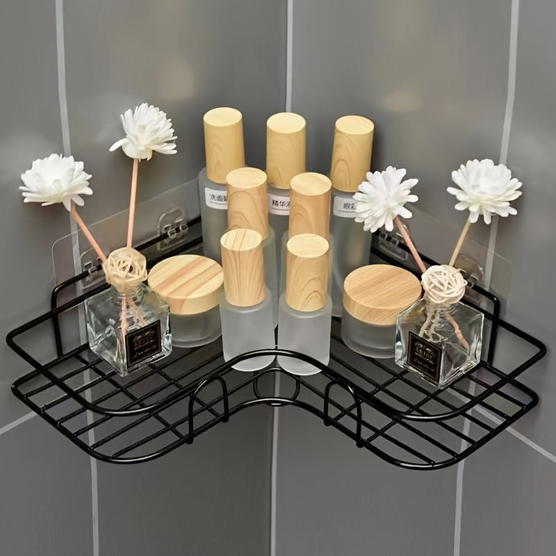 Corner Shower Shelf in Black, Wall-Mounted Bathroom Storage Organizer for Compatible Shampoo, Lotion and Cosmetic Bottles in Everyday Bath Routines