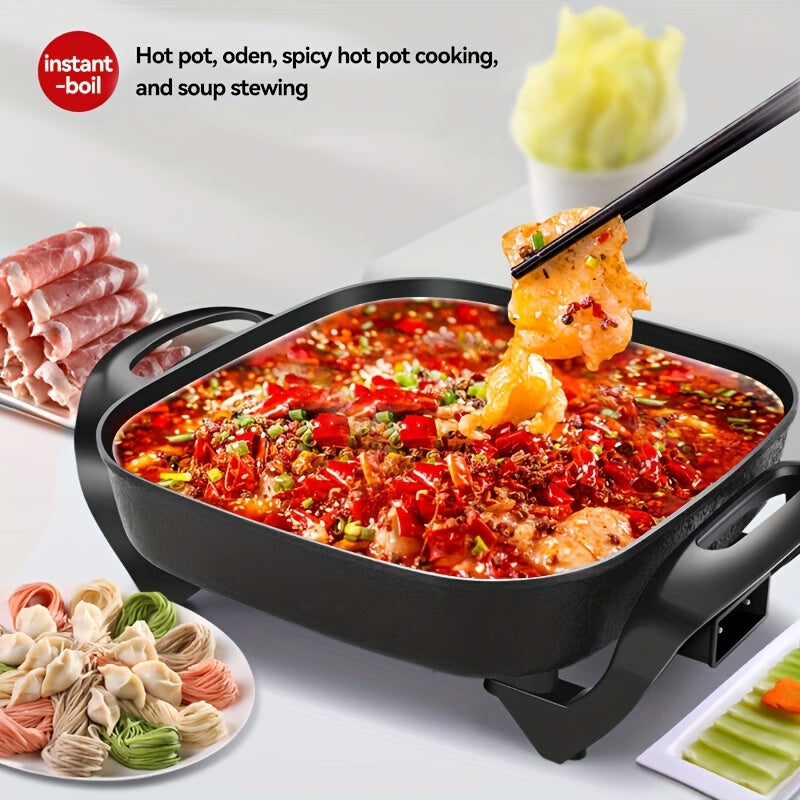Electric Frying Pan with Lid in Black, Nonstick Cooking Pot with Listed Constant Temperature Control for Stir-Frying, Steak Preparation and Home Kitchen Meals