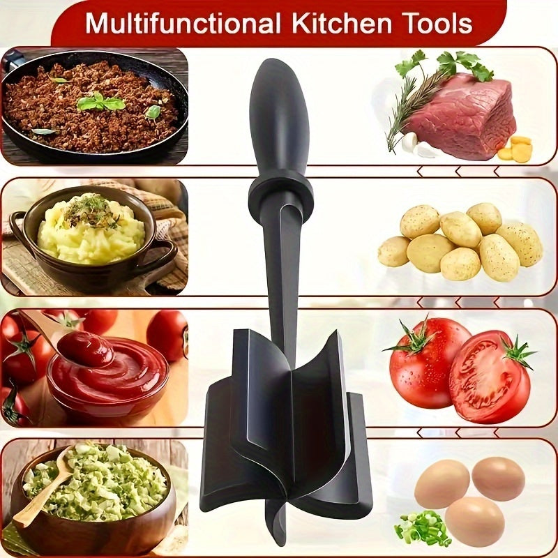 Plastic Meat Chopper and Masher, Single Manual Ground Beef Mixing Tool in Black, Red or Green for Hamburger Preparation, Taco Fillings and Everyday Kitchen Meal Prep