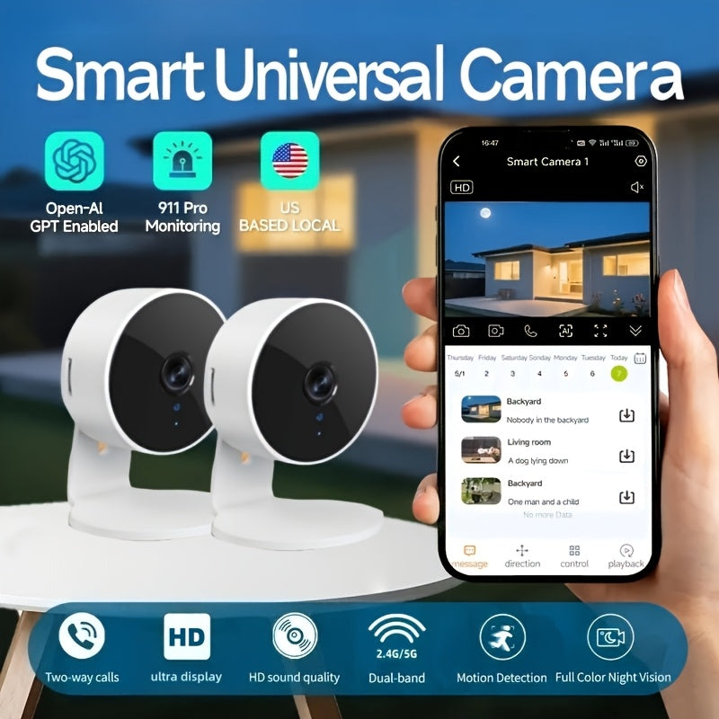 Two-Piece WiFi Home Security Camera System with Listed AI Human and Animal Detection, Two-Way Speaker, Voice Intercom and High-Definition Viewing Features