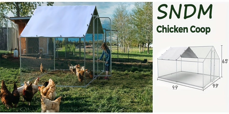 Metal Poultry Run Enclosure by SNDM, Outdoor Chicken Coop Cage with Listed Partial Cover, Mesh Walls, Access Doors and Latches in Three Unit Options