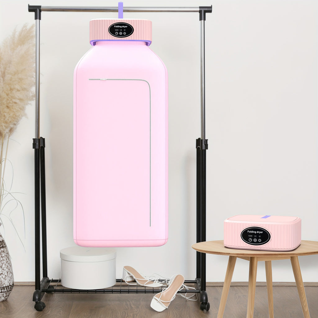 Foldable Portable Clothes Dryer with Timer and Listed Built-In LED UV Feature, Compact Laundry Care Machine in Pink, Khaki or Purple for Apartment, Travel and RV Use
