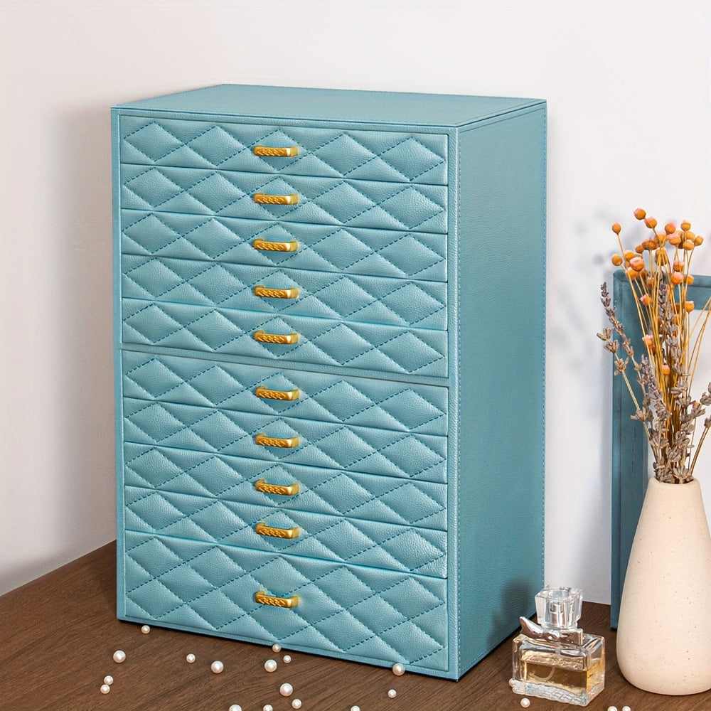 Extra Large Jewelry Box by FEIYAN, 10-Layer Faux Leather Storage Organizer with Drawers and Velvet Lining for Scandinavian-Style Bedroom Organization