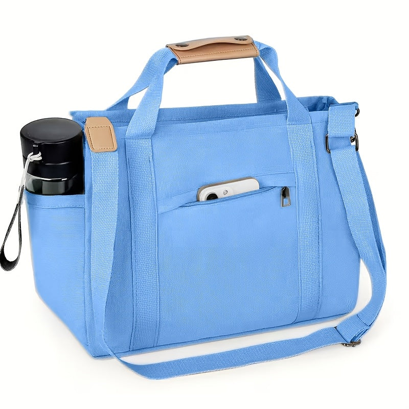 Compartment Shoulder Tote Bag with Listed Multi-Pocket Design and Carry Handles, Blue, White, Black and Pink Style Options for Everyday Errands and Casual Outings