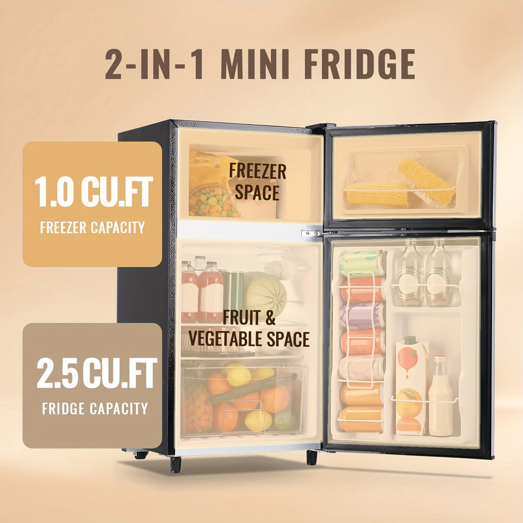 Compact Fridge Freezer by WANAI, Double-Door 3.5 or 4.5 Cu Ft Options with Seven-Level Thermostat, Removable Shelves and Listed LED Light for Apartment and Office