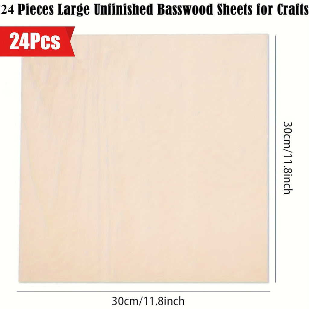 Basswood Sheets for Crafts in 24 or 48 Piece Packs, Smooth Wood Boards for Architectural Model Making, Staining and Tool-Compatible Laser Cutting or Wood Burning Projects