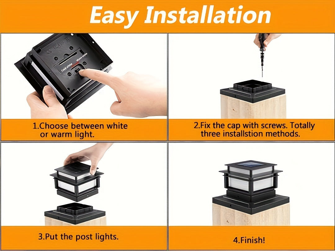 Solar Post Cap Lights 6 Pack for Fence and Deck Posts, Outdoor LED Accent Lighting for Decorative Garden, Porch, Patio and Stair-Area Settings