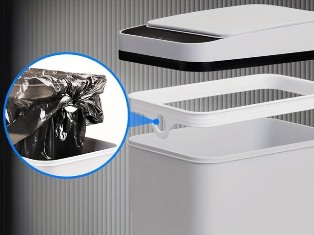 2.8 Gallon Touchless Trash Can Set, Two-Piece Slim Motion Sensor Garbage Bins with Automatic Lids in White or Black for Bathroom, Bedroom and Home Office