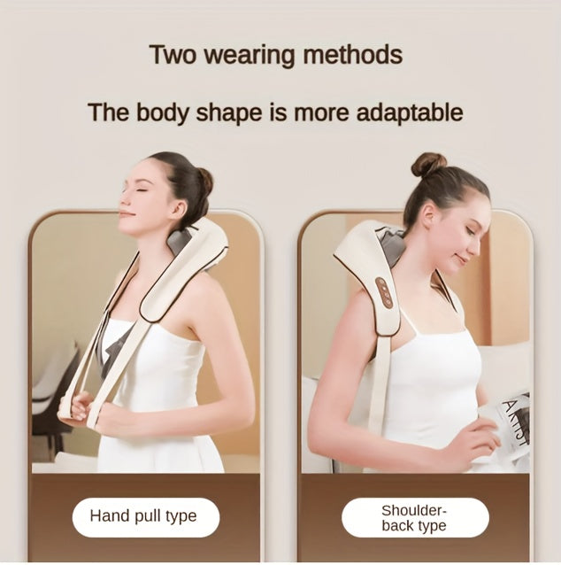 Six-Node Kneading Neck Massager with Listed Heating and Wireless Shiatsu Design, Beige or White Personal Massage Device for Instruction-Guided Comfort Routines