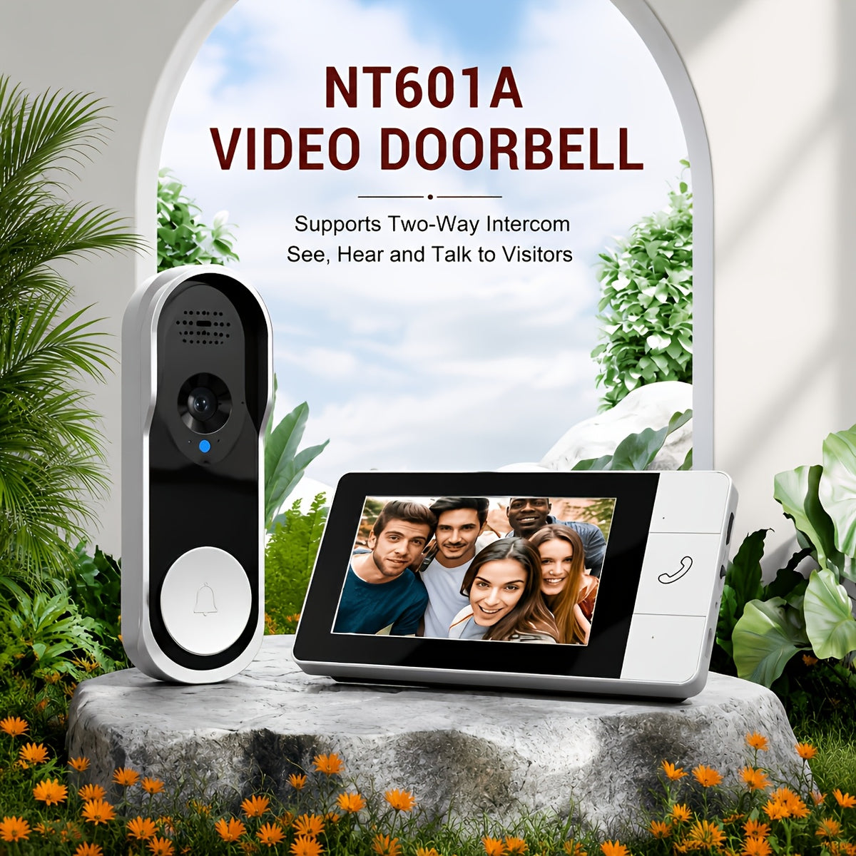 Display Video Doorbell with Listed 1080P Camera and 4.3-Inch Screen, No-WiFi Wireless Connection, Two-Way Talk and Motion Capture in Silvery or Black