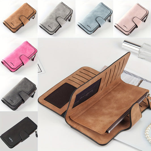 Trifold Long Wallet for Women with Zipper Coin Pocket and Credit Card Organizer, Clutch Style Purse in Seven Colors for Everyday Carry and Travel
