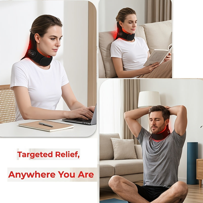 Heated Neck Massage Wrap with Three Temperature Levels, Black 2-in-1 Electric Heat and Vibration Accessory for Adult Home and Office Wind-Down Routines