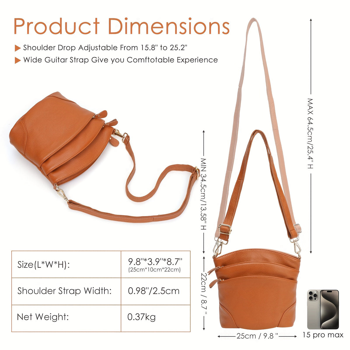 Leather Organizer Crossbody Bag with Listed Smartphone Pockets, Everyday Handbag Purse in Thirteen Color and Style Options for Errands and Travel