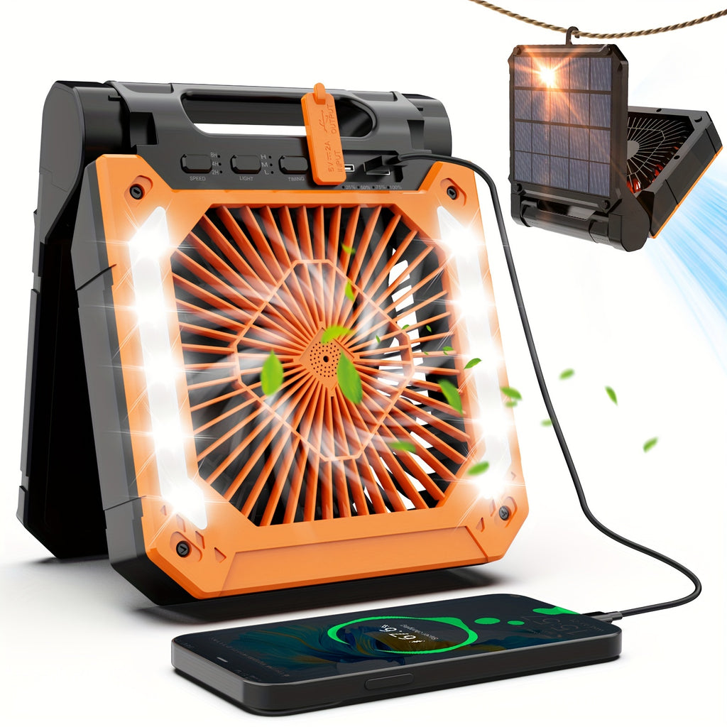Six-Speed Camping Fan with Light and Digital Display, Listed 10000mAh Rechargeable Battery and 120° Oscillation for Tent Airflow in Orange, Black or Green