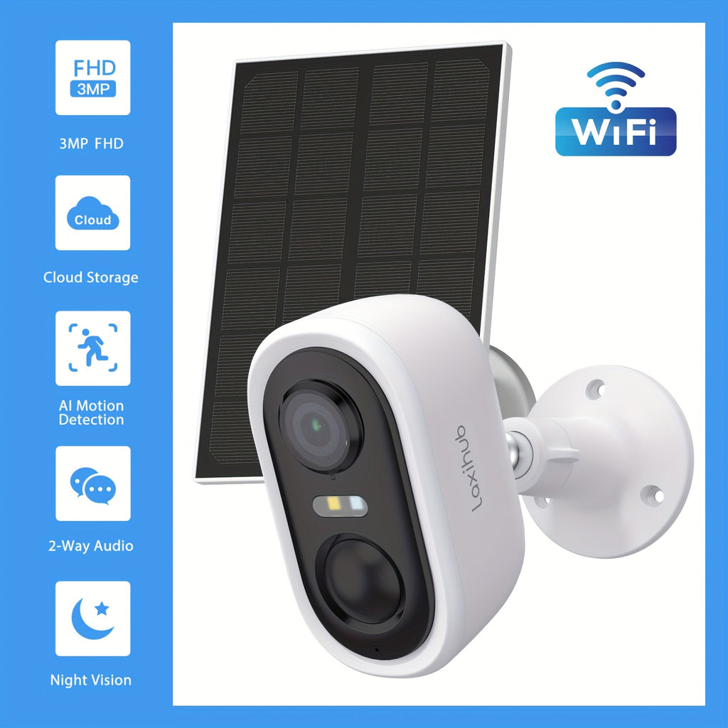Battery Powered Outdoor Security Camera, 3MP 1296P Video with 2.4GHz WiFi, Human Motion Detection, Color Night Vision and Optional Solar Configurations