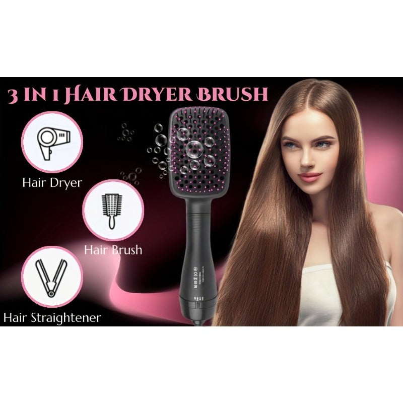 Ionic Hair Straightener Brush with 3-in-1 Hot Air Drying, Combing and Styling Functions, Pink or Yellow Hair Dryer Brush for At-Home Hair Routines