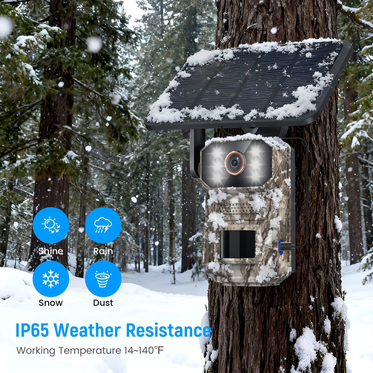 Solar Wildlife Monitoring Camera, Cellular Trail Camera with Listed 1920P Video, PIR Motion Sensor, Infrared Night Vision, Two-Way Voice and Remote Access