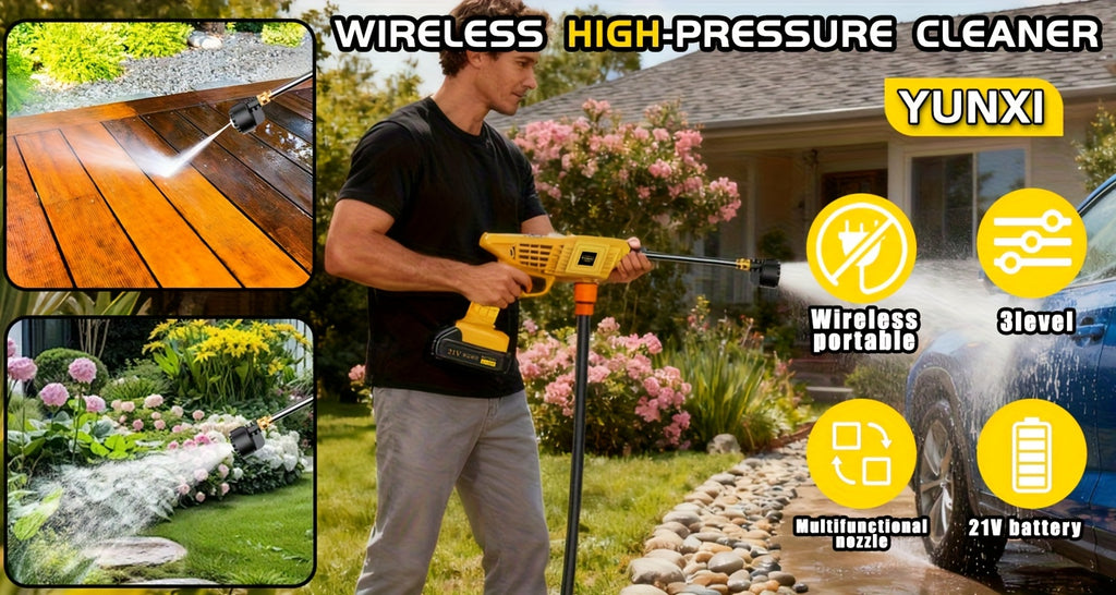 Cordless Pressure Washer for Car, Yard and Garden Cleaning, Portable Water Spray Gun with One- or Two-Battery Options and Selected Tool Box Packages