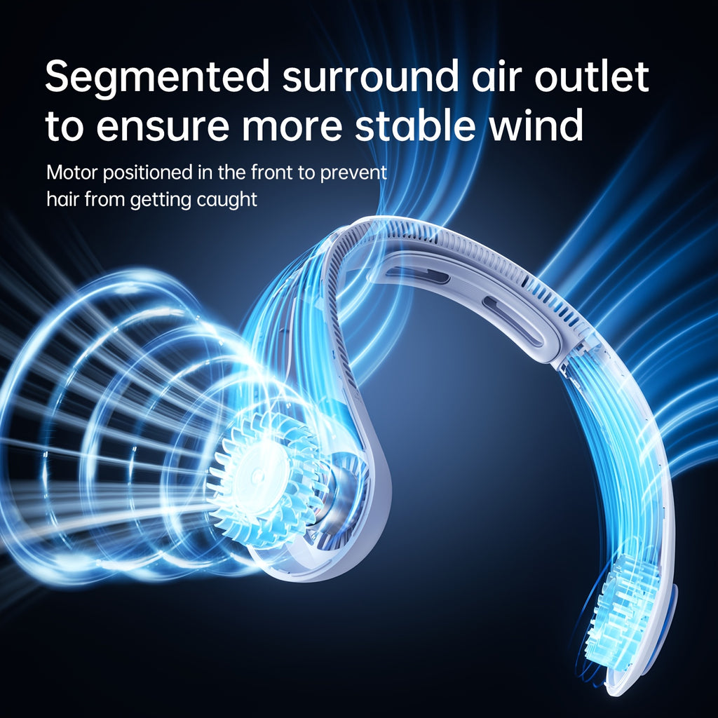 Rechargeable Personal Neck Fan by JISULIFE with Five Listed Speeds and 2500mAh Battery, Hands-Free Bladeless Style in Grey, Black or Blue for Travel and Leisure