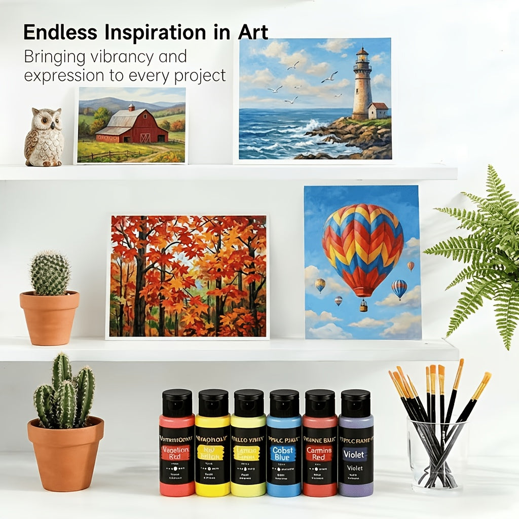 Acrylic Paint Set with 24 Colors and 12 Brushes, Listed 2.03oz Option for Home Art Practice, Seasonal Painting Projects and Creative Holiday Crafts