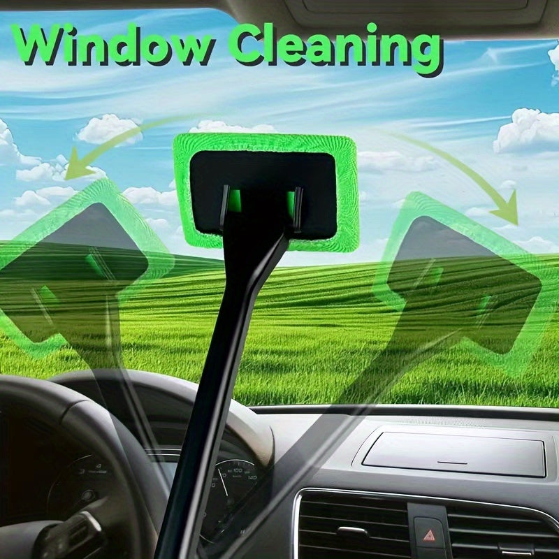 Windshield Cleaning Tool with Replaceable Heads, 2-in-1 Car Window Brush for Fog Wiping and Dust Removal, Manual Auto Glass Care in 2pcs Option