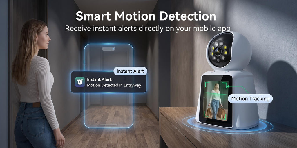 Screen-Equipped Video Call Camera with Listed 3MP Imaging, WiFi Two-Way Video and Audio, One-Click Call Button, PTZ Design and Motion Alerts for Indoor Home Monitoring