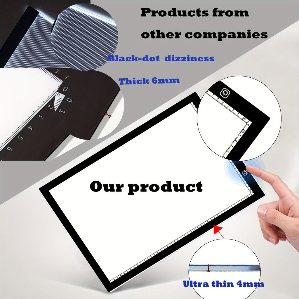 Dual Strip LED Drawing Light Board with Ten-Level Adjustable Brightness and Listed Acrylic Surface, Black Light Pad in Two Sizes for Tracing, Sketching and Diamond Painting
