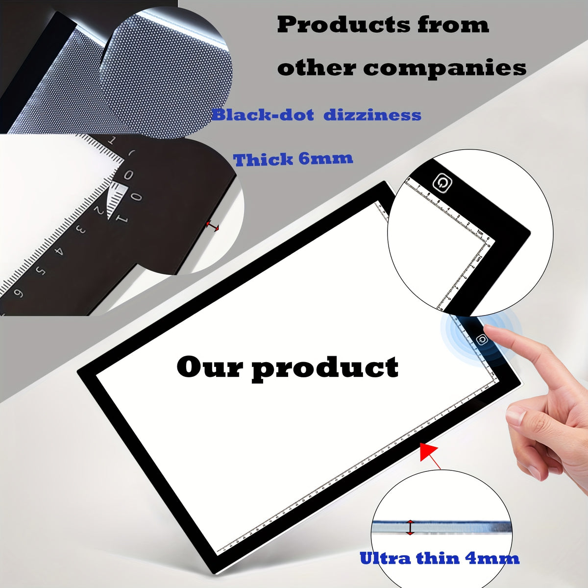 Dual Strip LED Drawing Light Board with Ten-Level Adjustable Brightness and Listed Acrylic Surface, Black Light Pad in Two Sizes for Tracing, Sketching and Diamond Painting