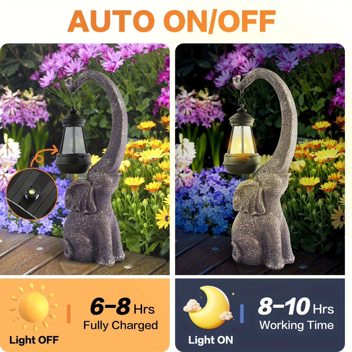 Solar Elephant Garden Statues with LED Light References, Two-Piece Option for Courtyard and Lawn Decoration, Animal Sculpture Housewarming Gifts for Garden Lovers