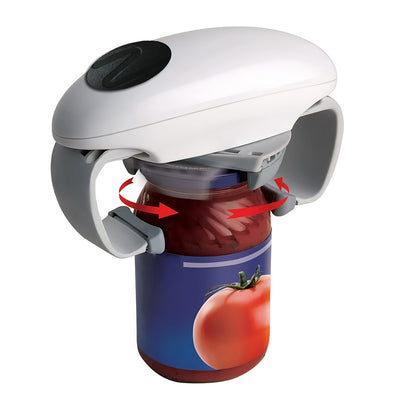 Electric Jar Opener with One-Touch Operation and Auto-Off, Cordless AA Battery-Powered Lid Opening Tool in Black-White for Everyday Kitchen Meal Preparation