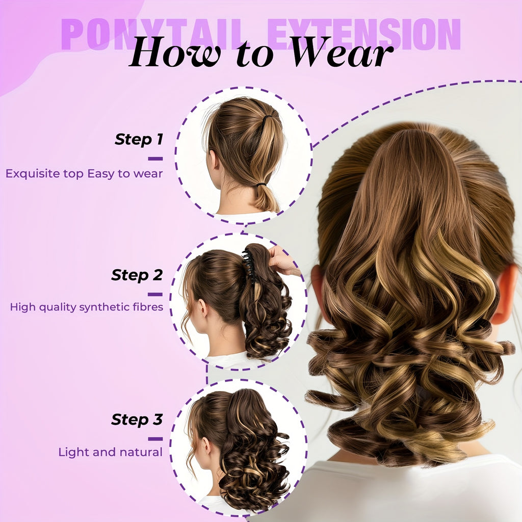 Short Loose-Curl Ponytail Extension for Women, 12-Inch Wavy Hairpiece with Black, Brown, Blonde and Gray Color Options for Everyday and Occasion Styling