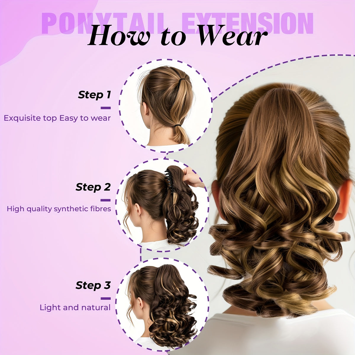 Short Loose-Curl Ponytail Extension for Women, 12-Inch Wavy Hairpiece with Black, Brown, Blonde and Gray Color Options for Everyday and Occasion Styling