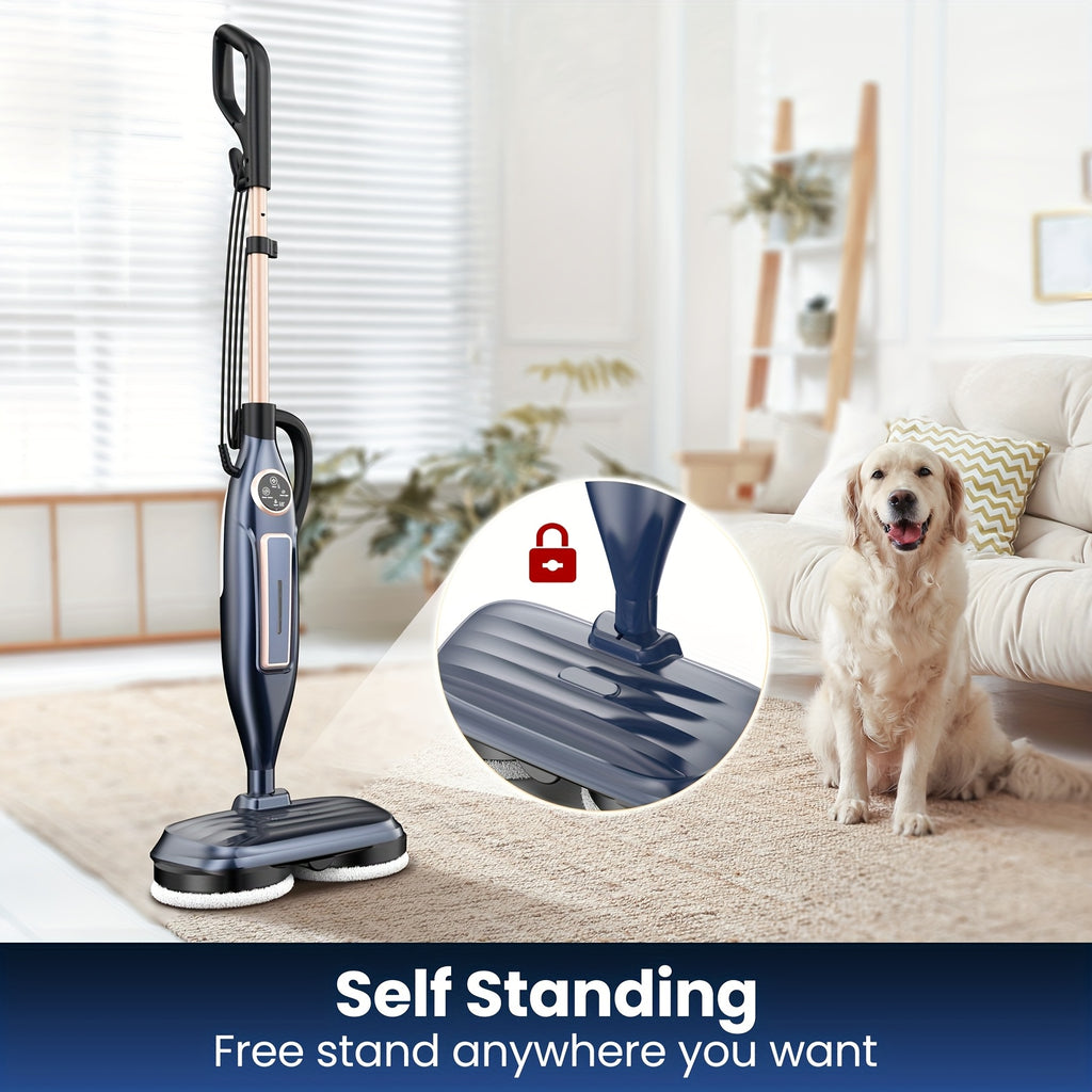 Rotating-Pad Steam Mop VM6 with Three Listed Steam Modes, LED Headlights and Removable Water Tank, Black Gray or Black Golden Floor Cleaning Options