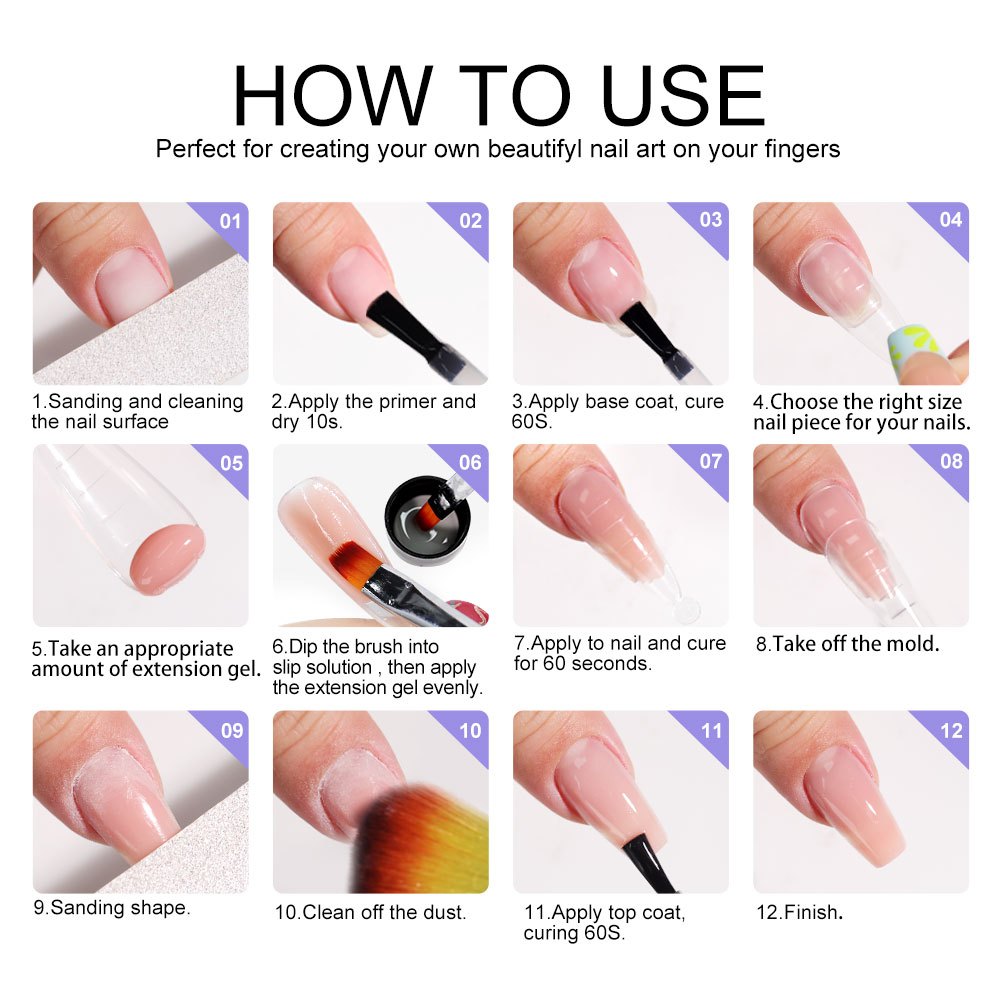 Gel Manicure Kit with 12 Listed Polish Colors and 4 Extension Gel Colors, Nail Lamp and Electric Drill References, Five Set Options for Adult Nail Art