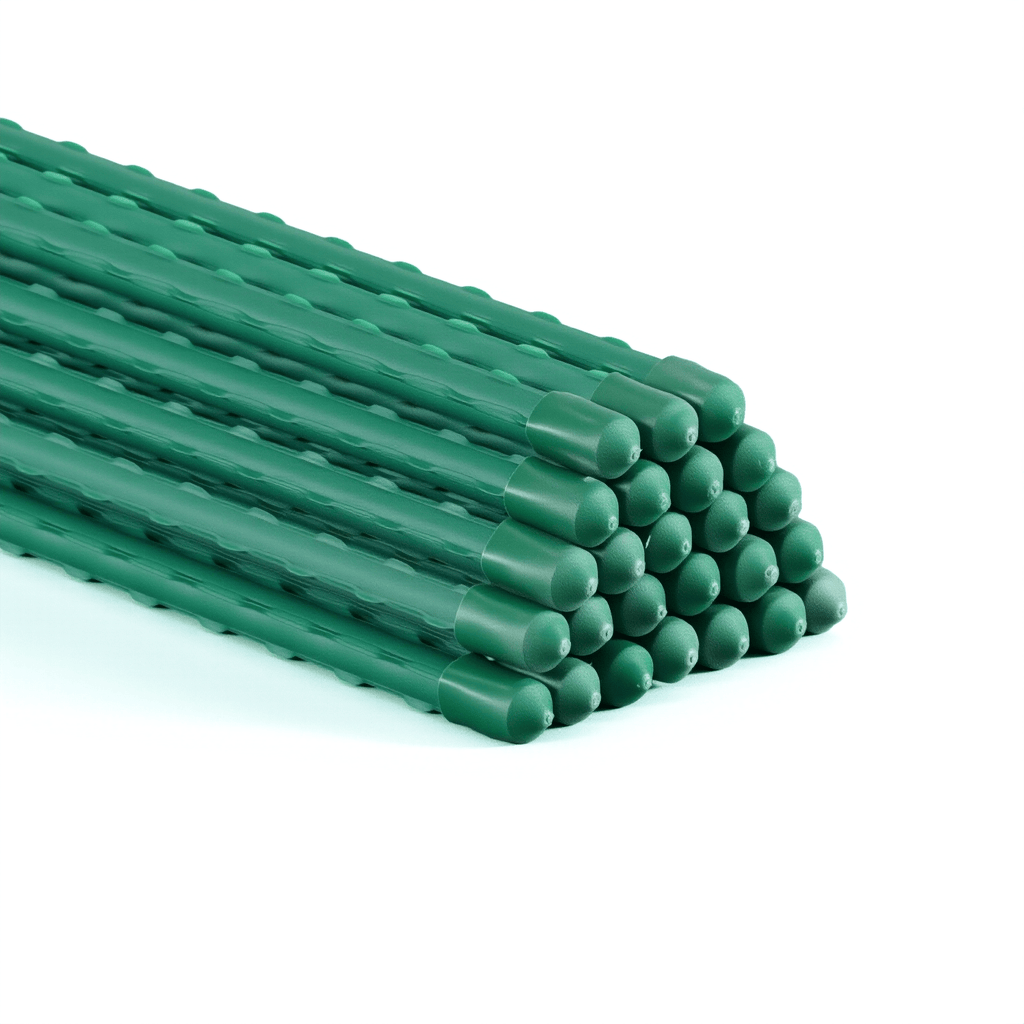 Metal Plant Support Stakes 25-Pack by CAPHAUS, Plastic-Coated Ridged Garden Poles in 3 to 7 Foot Options for Tomatoes, Beans, Cucumbers and Potted Plants
