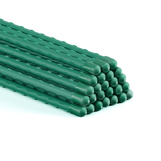 Metal Plant Support Stakes 25-Pack by CAPHAUS, Plastic-Coated Ridged Garden Poles in 3 to 7 Foot Options for Tomatoes, Beans, Cucumbers and Potted Plants