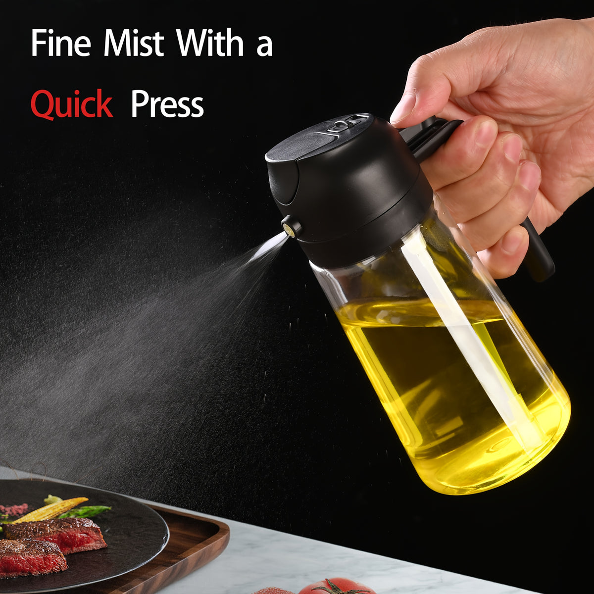 470ml Plastic Oil Spray Bottle with 2-in-1 Spray and Pour Design for Olive Oil, Kitchen Cooking, Grilling, Air Fryer Preparation, Baking and Salad Dressing