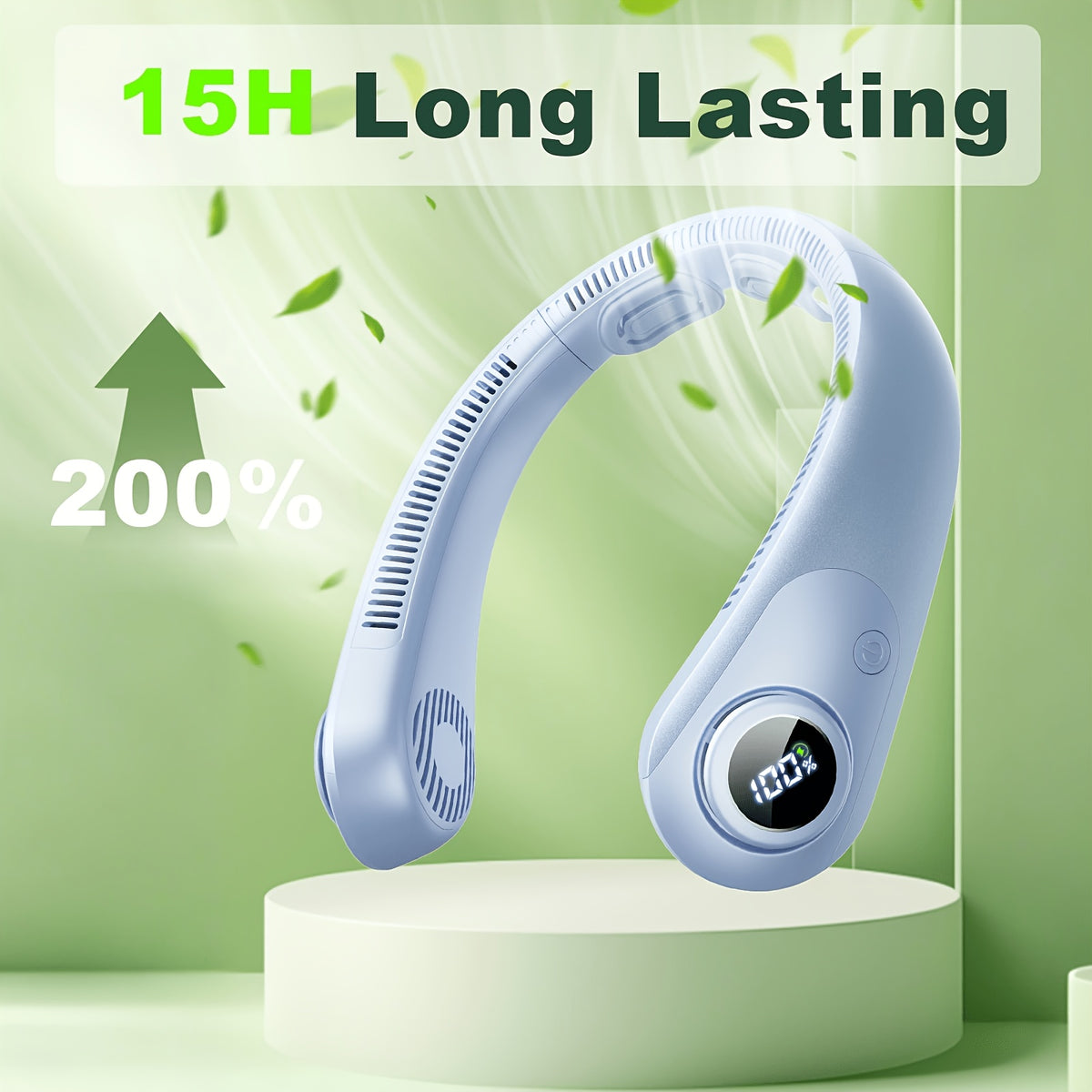 Five-Speed Wearable Neck Fan FZX02, Hands-Free Personal Airflow for Indoor and Outdoor Use in Gray, Dark Blue, Blue, Green or Black for Daily Leisure