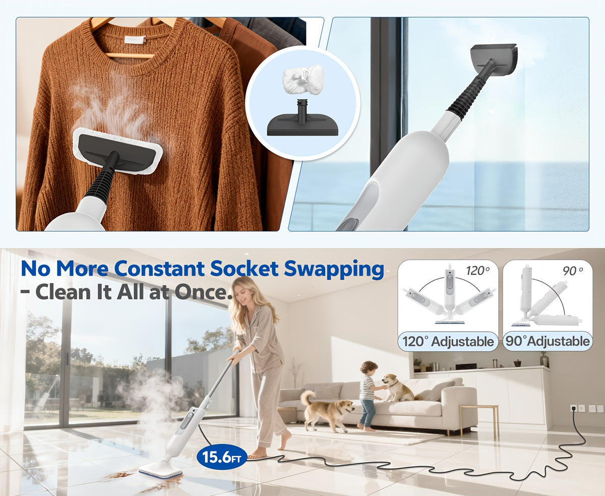 Steam Mop Cleaner INSE F2 White with Listed 10-in-1 Multifunction Design, 15-Second Heating and High-Temperature Steam for Compatible Home Cleaning Tasks