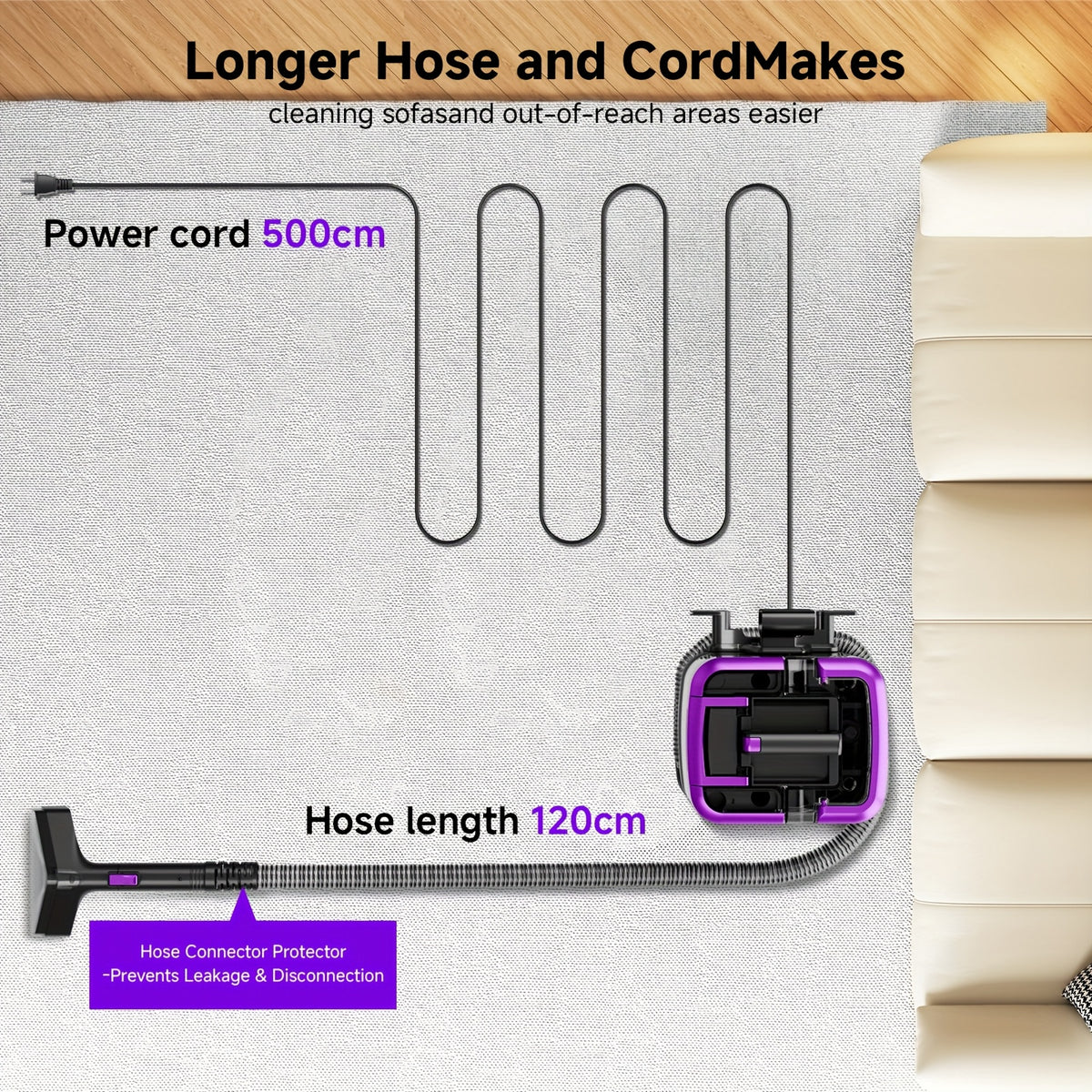 Upholstery Cleaner Machine, Portable Carpet Spot Cleaner with 30Kpa Suction and Dual-Size Brush Head for Pet Stains, Couch, Stairs and Car Seats