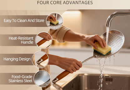 Stainless Steel Skimmer Strainer for Frying and Hot Pot, Large Kitchen Draining Tool with Dishwasher-Safe Design in 1 or 2-Piece Options for Home and Restaurant Use