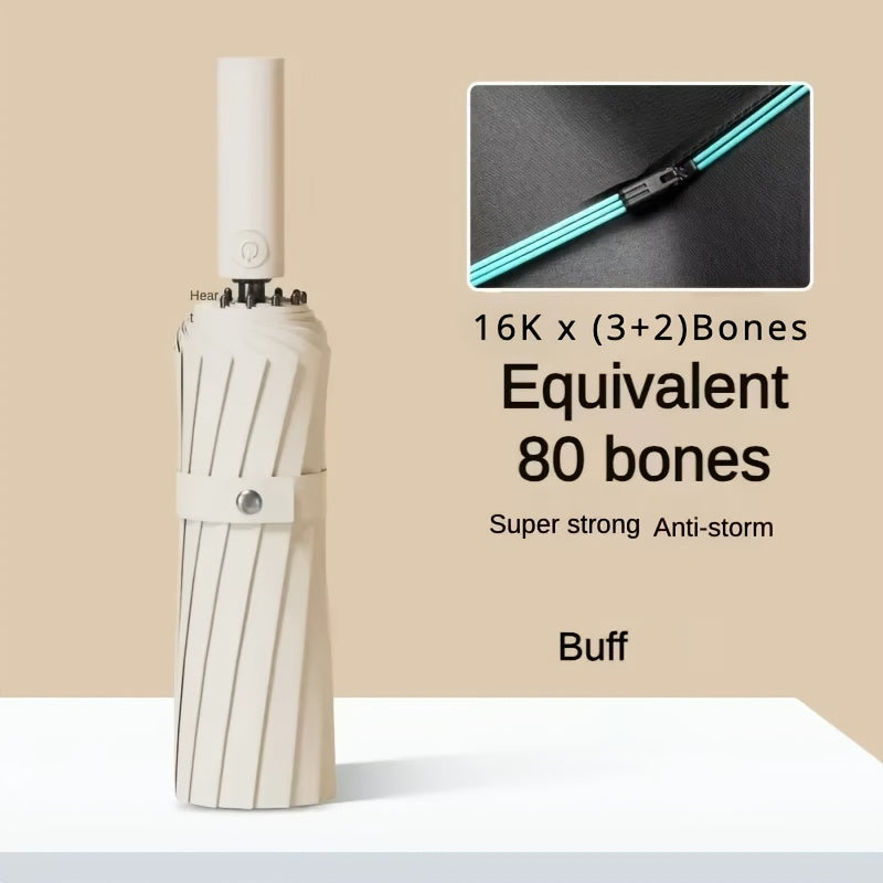 Automatic Folding Umbrella for Men and Women with Listed Reinforced Fiberglass Ribs, Compact Sun and Rain Carry in Five Colors for Daily Outings