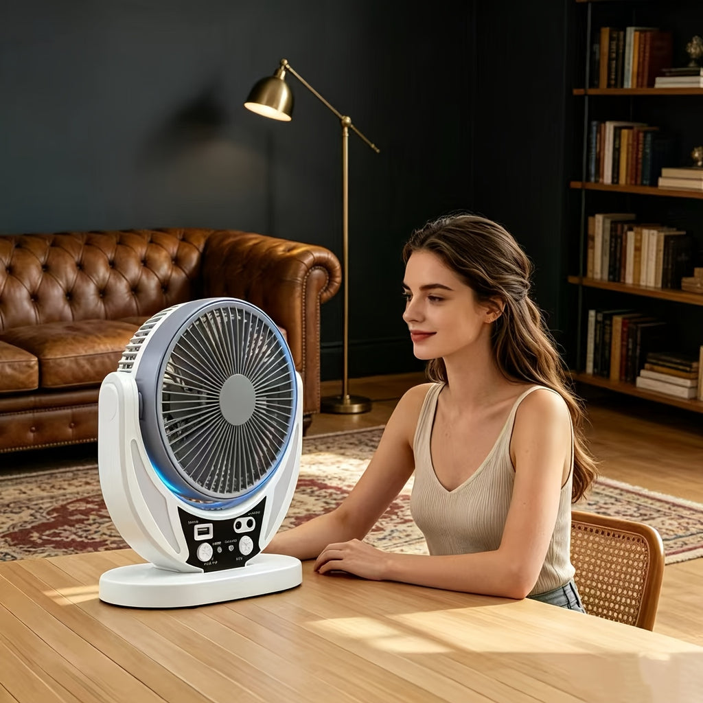 Solar and USB Charging Camping Fan with Adjustable Wind Speed and Angle, Single Portable Fan with Listed Mobile Phone Charging for Travel and Backup Use