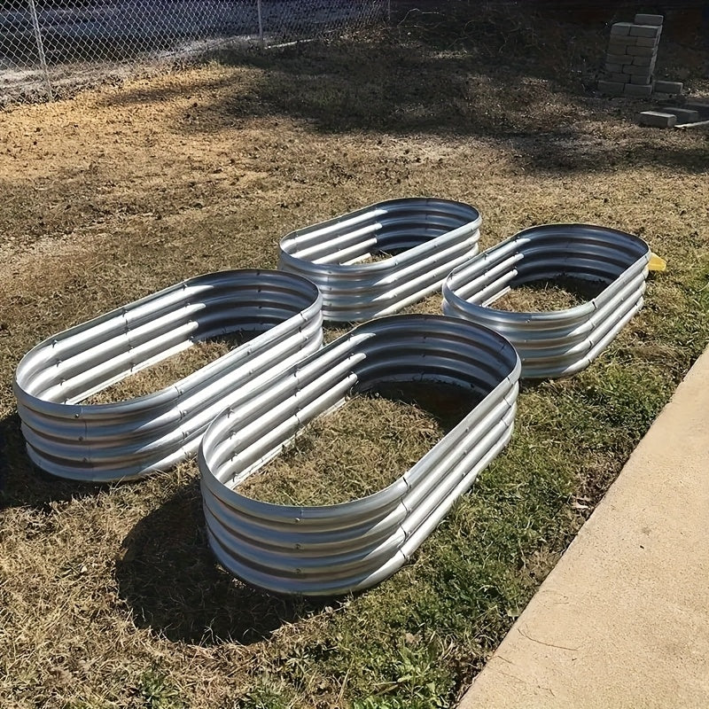 Raised Garden Bed Kit with Galvanized Metal Planter Wording, 2x2x1ft Single or 4x2x1ft One-, Two- and Four-Piece Options for Outdoor Backyard Planting Projects
