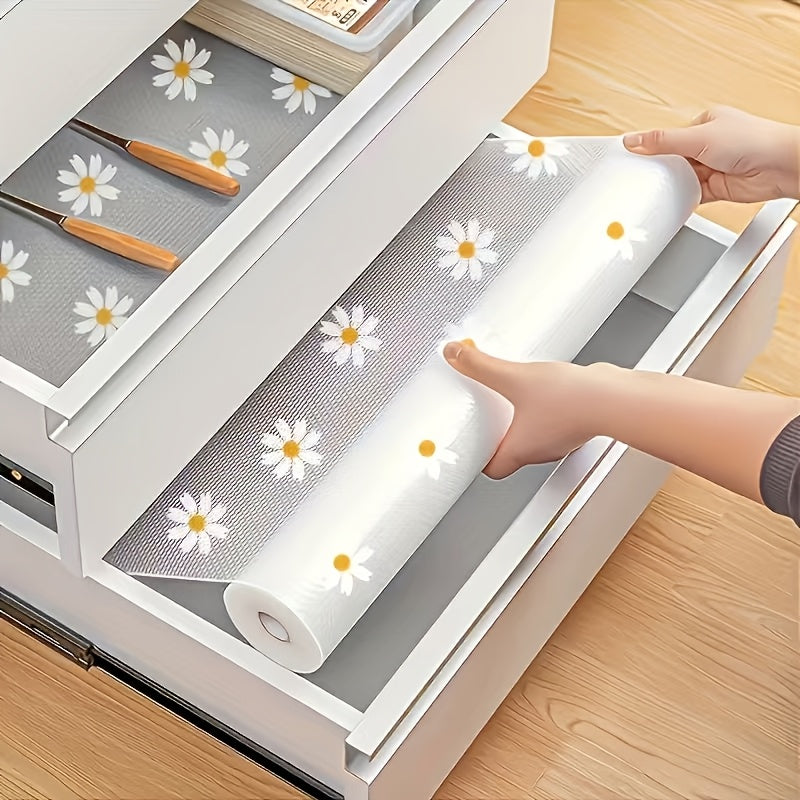 Daisy Cabinet Liner Roll, Cut-to-Fit Plastic Shelf Mat for Compatible Kitchen Cabinets, Drawers and Refrigerator Shelves, Easy-Clean Floral Organization Accessory