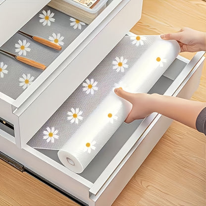 Daisy Cabinet Liner Roll, Cut-to-Fit Plastic Shelf Mat for Compatible Kitchen Cabinets, Drawers and Refrigerator Shelves, Easy-Clean Floral Organization Accessory