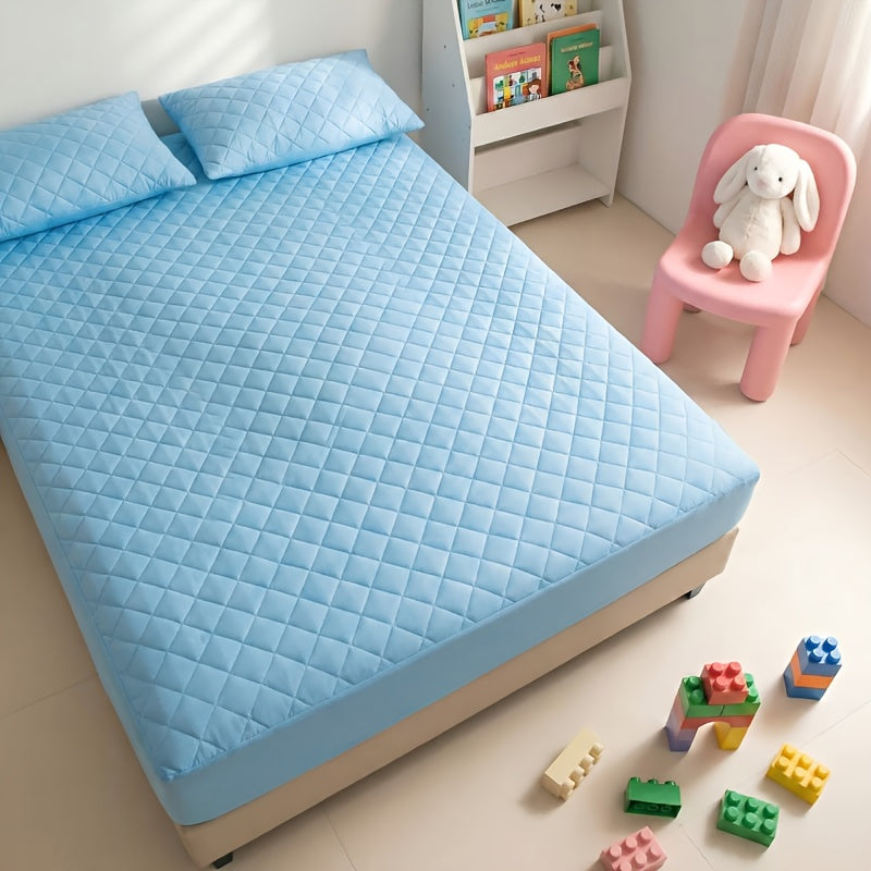 Fitted Mattress Protector with Listed 9–15 Inch Pocket Range, Single Solid-Color Bed Cover in Twin, Full, Queen and King Sizes with Nine Color Labels
