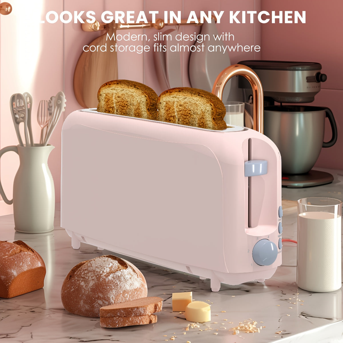 Six-Shade 2 Slice Toaster with 750W Heating, Cancel, Reheat and Defrost Functions, Removable Crumb Tray and Six Color Options for Home Breakfast Preparation