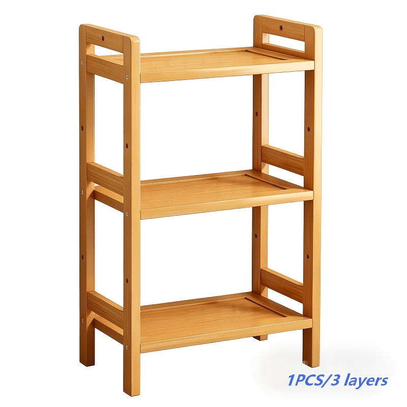 Bamboo Storage Shelf with Three Tiers, Single Standing Rack for Compatible Pantry, Kitchen Cabinet, Countertop and Desktop Organization at Home