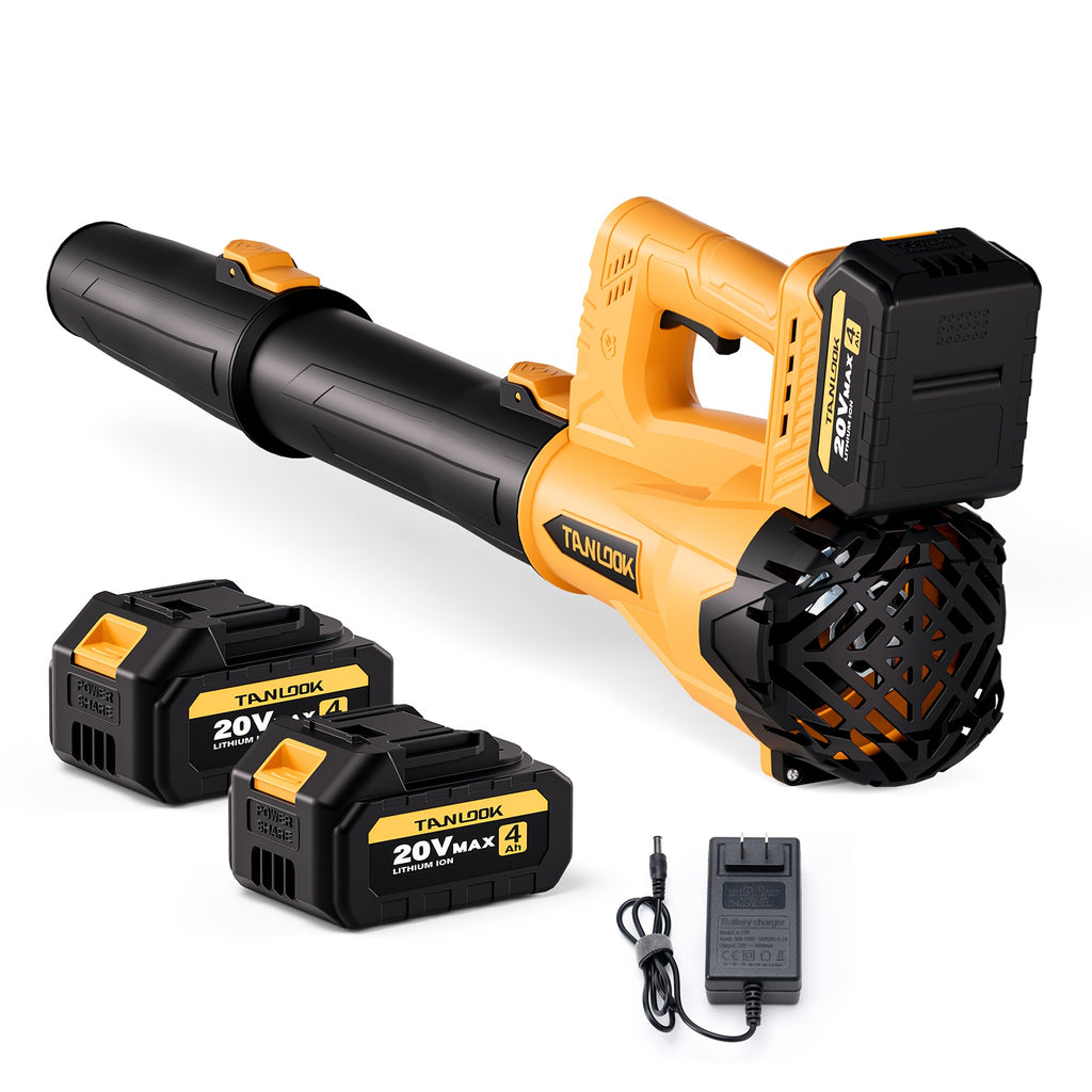 Extended-Nozzle Cordless Leaf Blower, Anti-Slip Handle with Yellow One- or Two-Battery Choices and Selected Six-Speed Models for Lawn, Patio and Yard Cleanup
